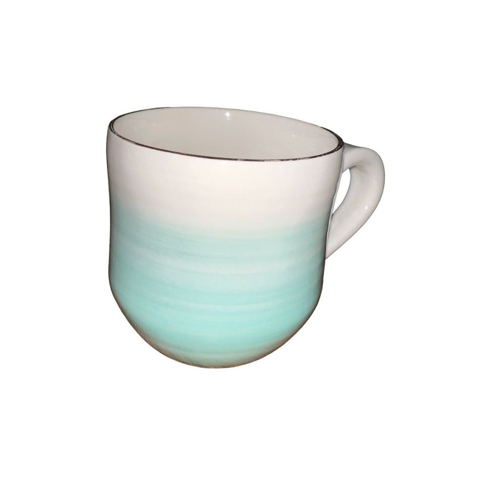 Handmade 14 oz coffee mug turquoise‎ white